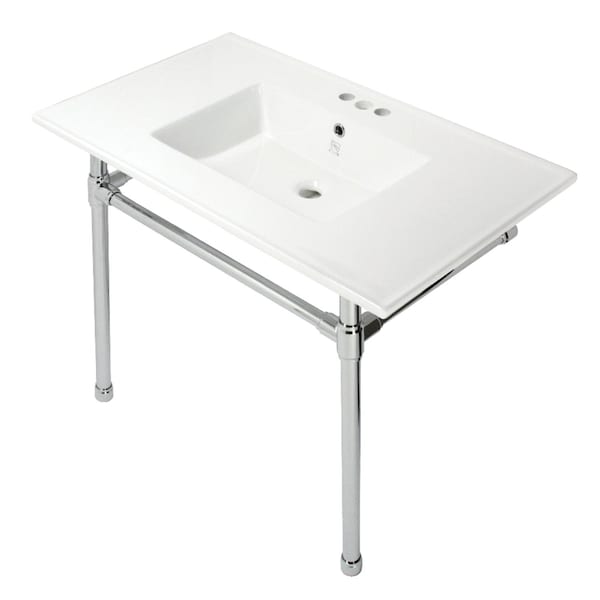 Fauceture KVPB37227W41 37-Inch Console Sink with Stainless Steel Legs (4-Inch, 3 Hole), White/Polished Chrome KVPB37227W41 - main